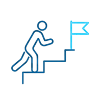 Graphic of a person climbing stairs up to a flag