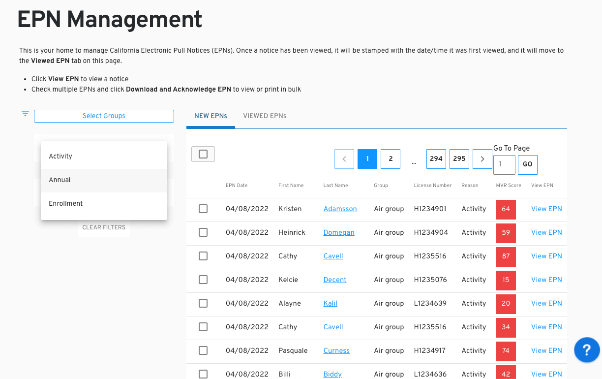 SambaSafety's CA EPN management tool