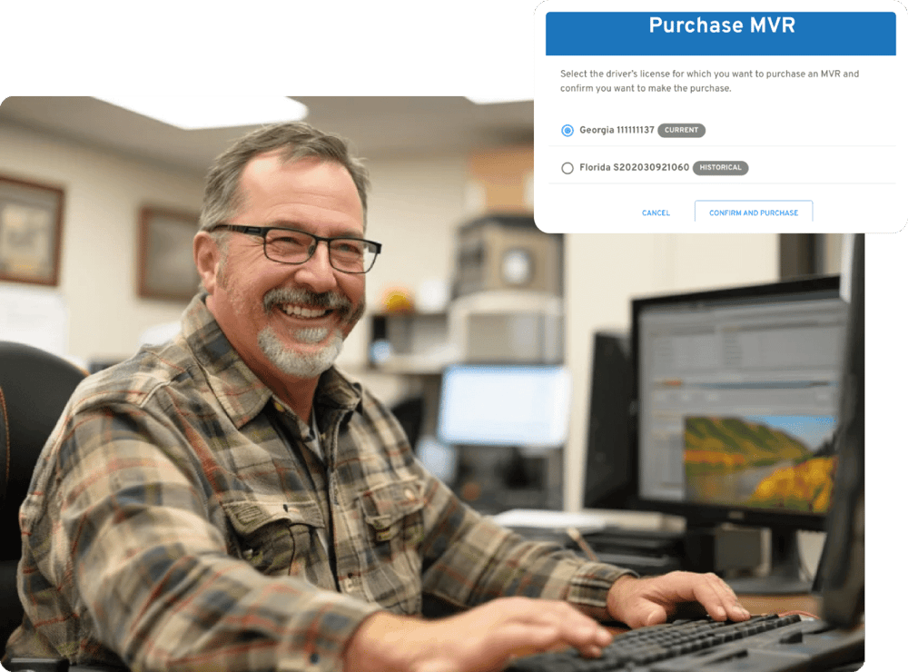 Graphic promoting SambaSafety's solutions for Purchasing Pre-Employment MVRs