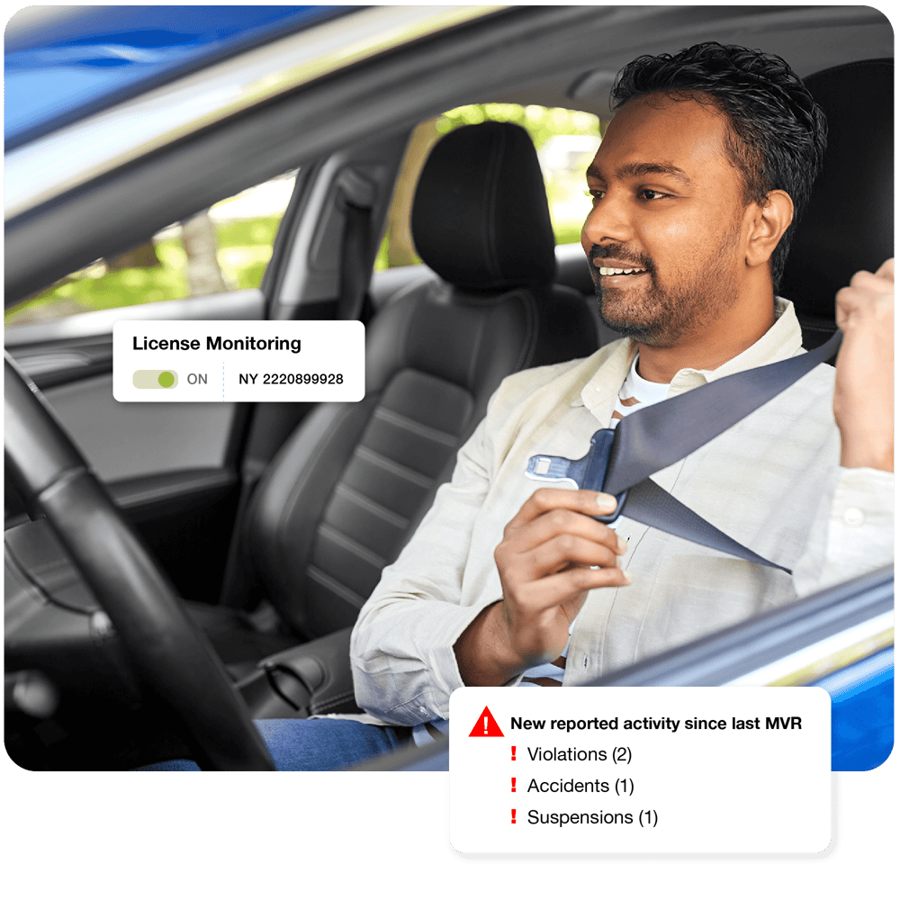 Graphic showing a Driver being monitored by SambaSafety's continuous MVR monitoring software