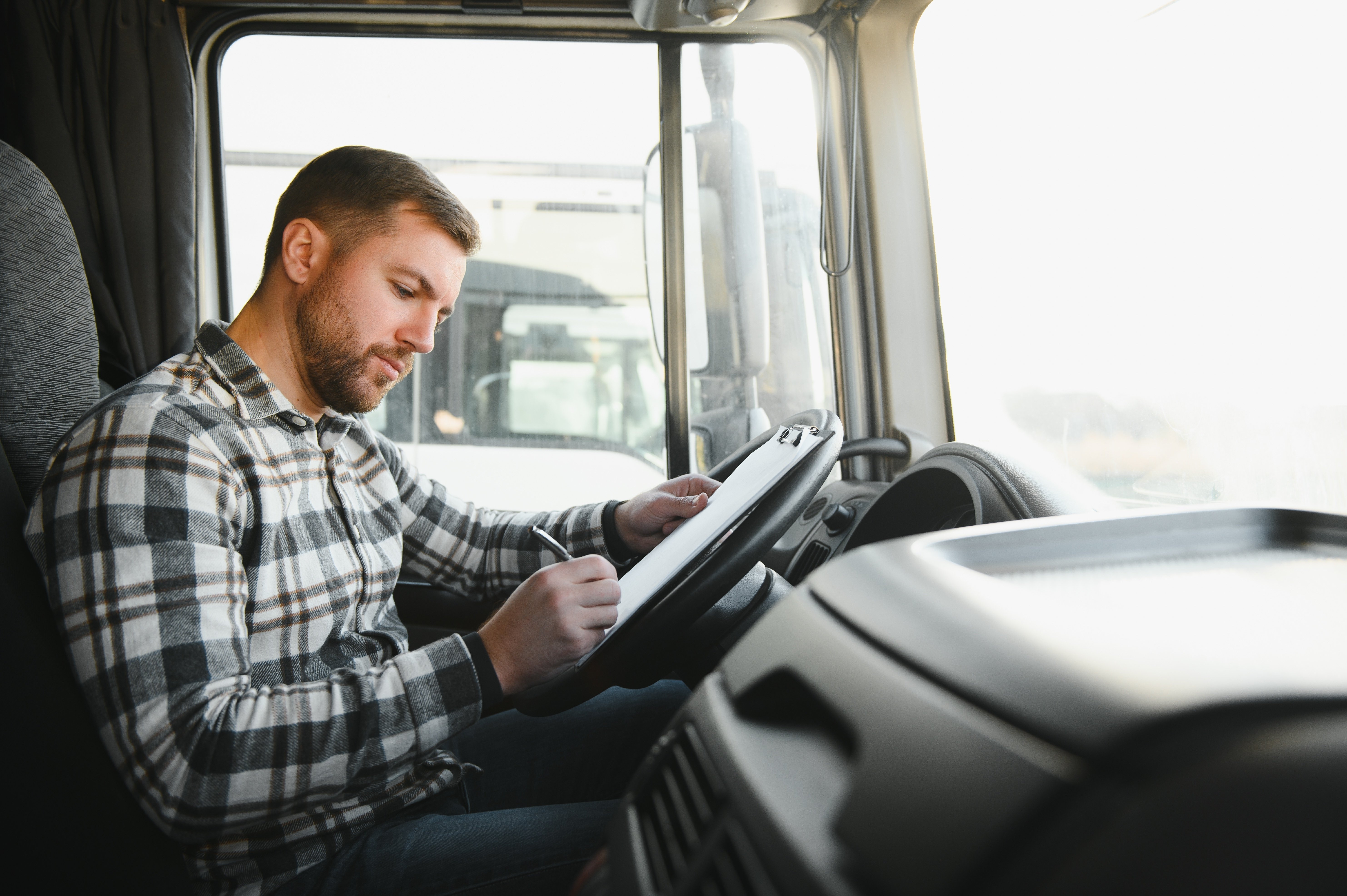 Truck driver with checklist