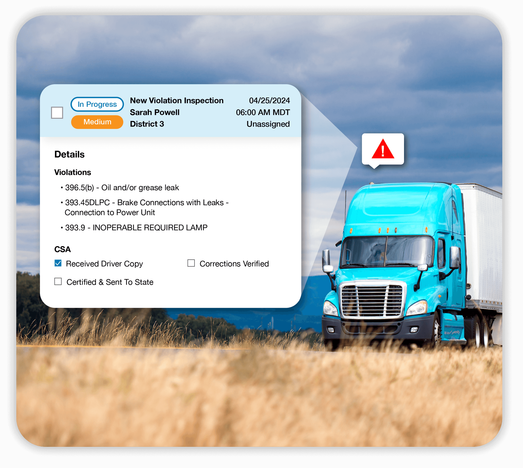 Automated CSA violation alerts for truck drivers