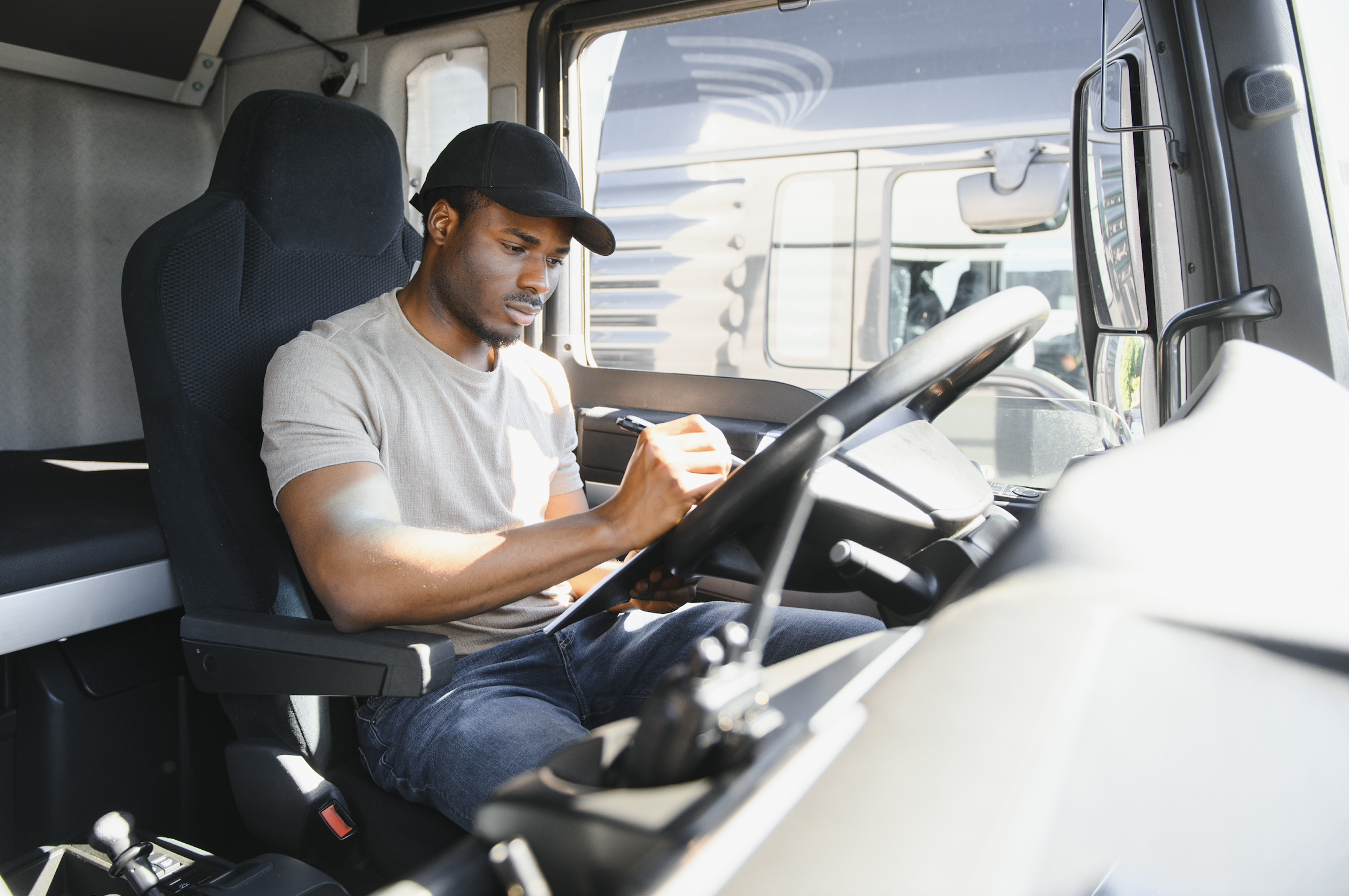 Truck driver in his cab
