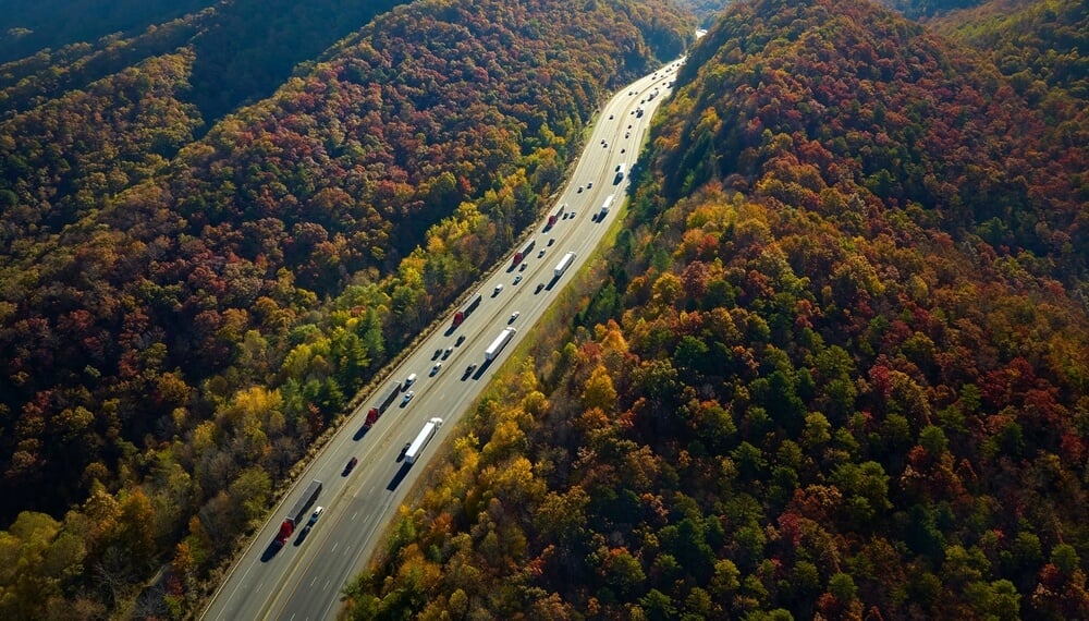 image of vehicles traveling uphill representing the rise in fleet insurance costs