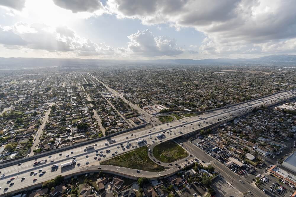 Aerial photo of city traffic to highlight telematics aggregated data across vehicles